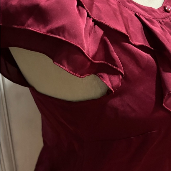 LOFT Deep Red Ruffle Blouse - Picture 3 of 5